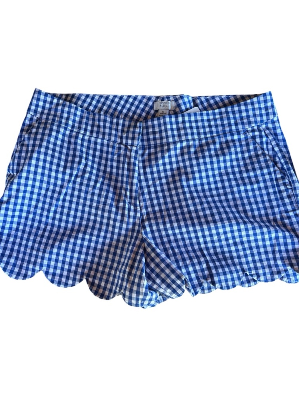 crown & ivy Blue Gingham Scalloped mid Waist Shorts
